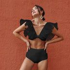 High Waist Bandage Leaf Print Two Piece Swim Sets