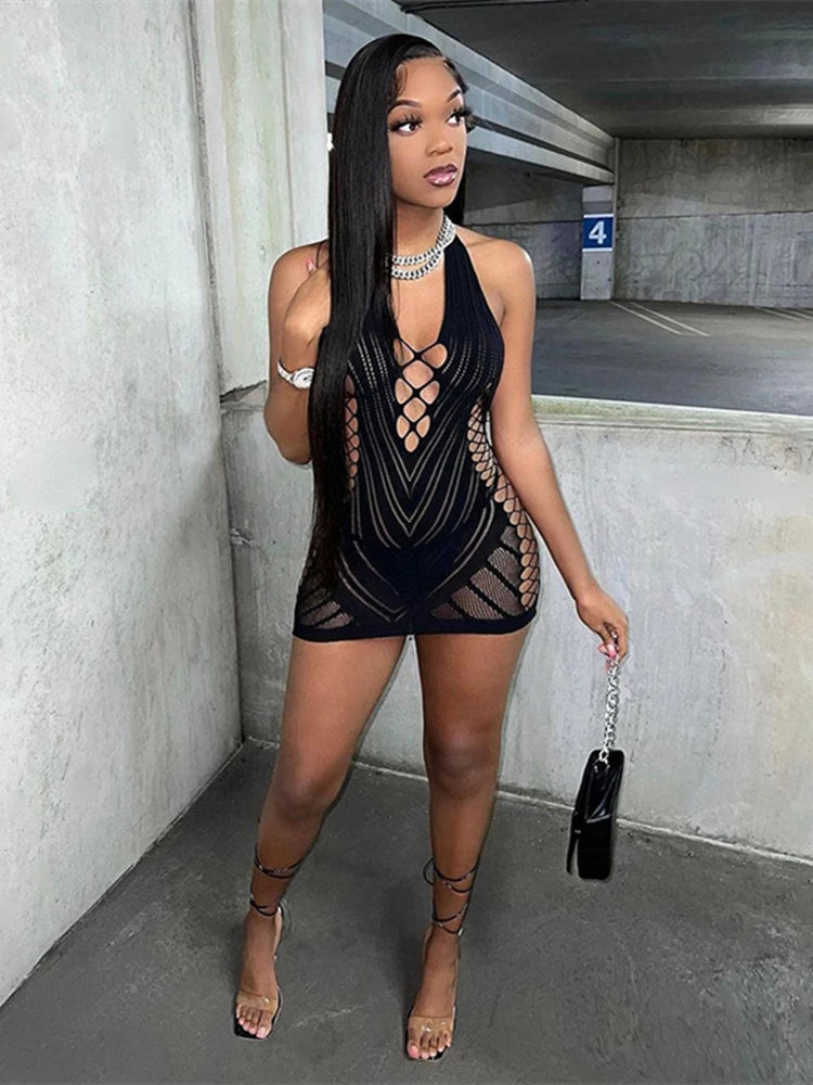 Transparent Lace Halter Backless Mini Dress Secondary image