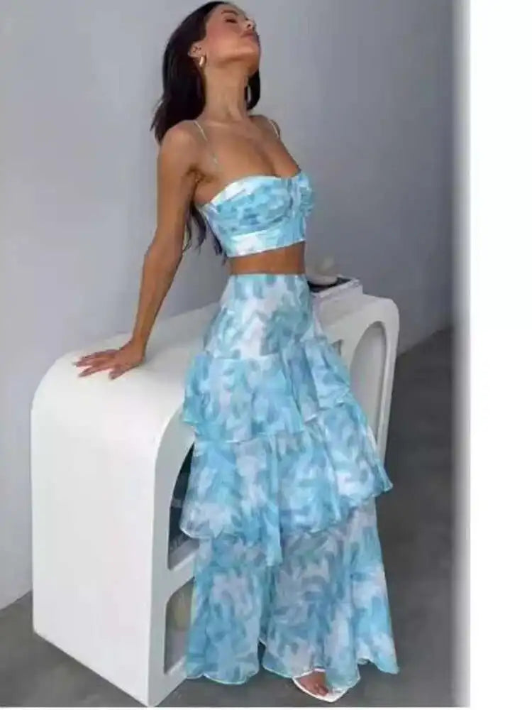 Printed Strapless Backless Skirt Set Secondary image