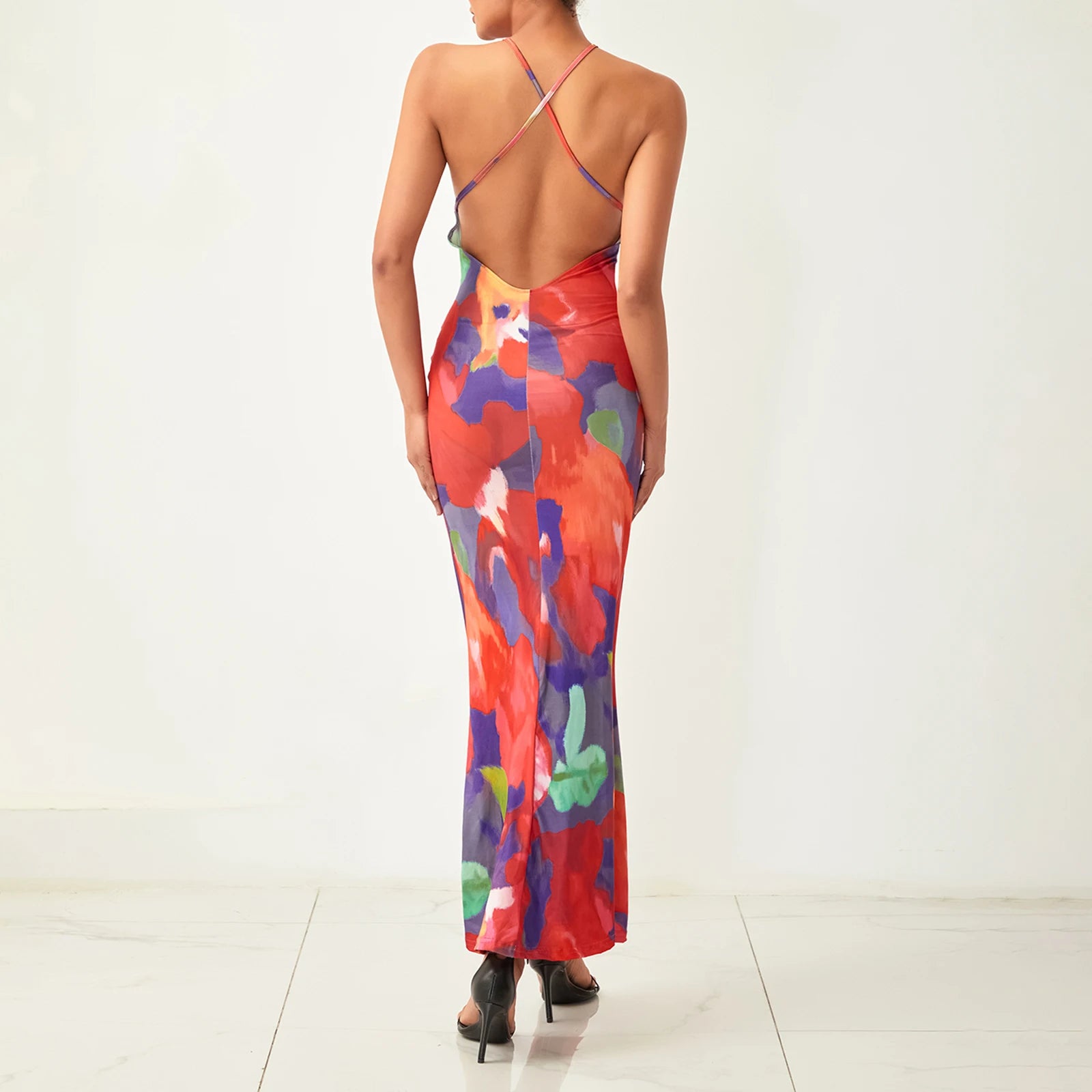 Lace Trim Leopard Patchwork Floral Dress Secondary image