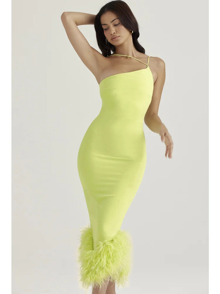 legant Spaghetti Strap Feather Midi Dress Secondary image