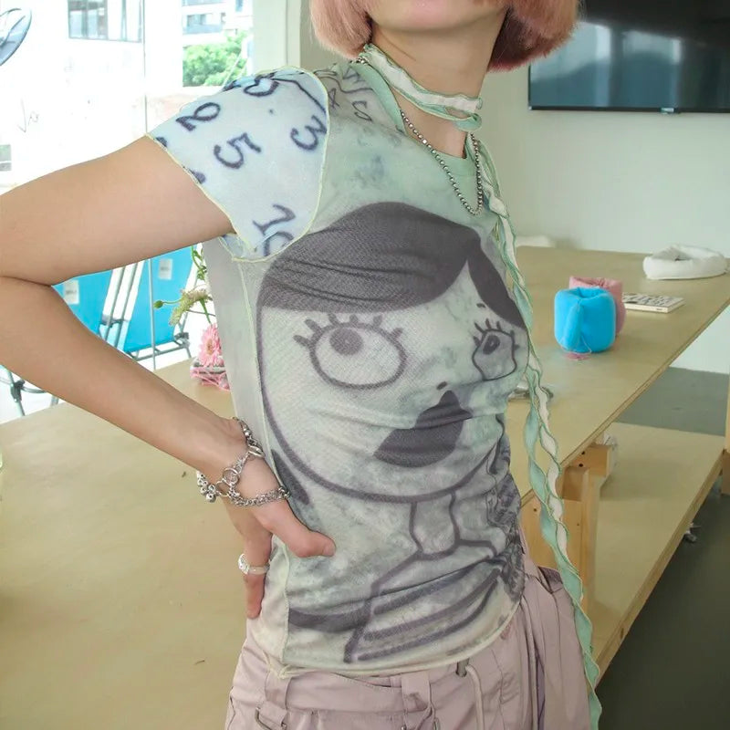 Grunge Aesthetics Mesh Sheer Top Main image