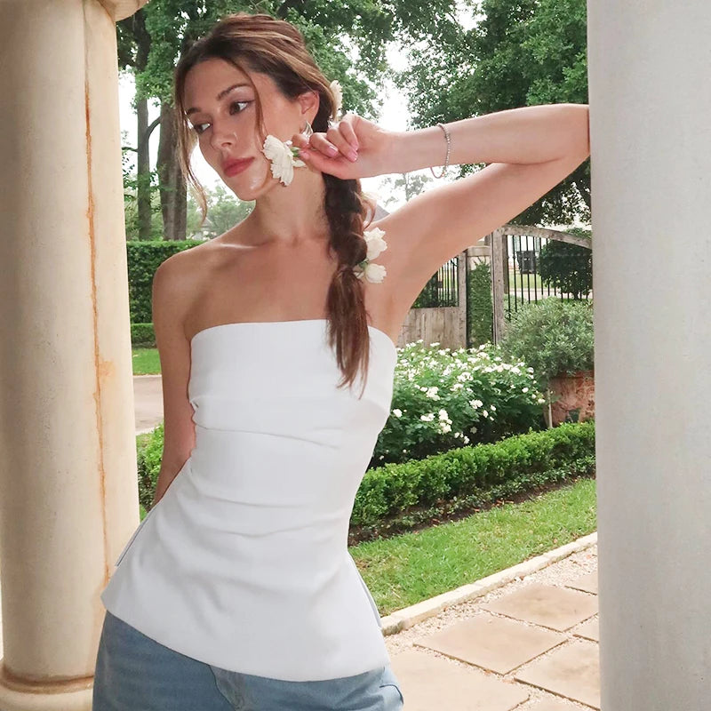 Solid Side Split Bandeau Strapless Secondary image