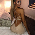 Diamond Low-Neck Backless Lace Up Slip Dress
