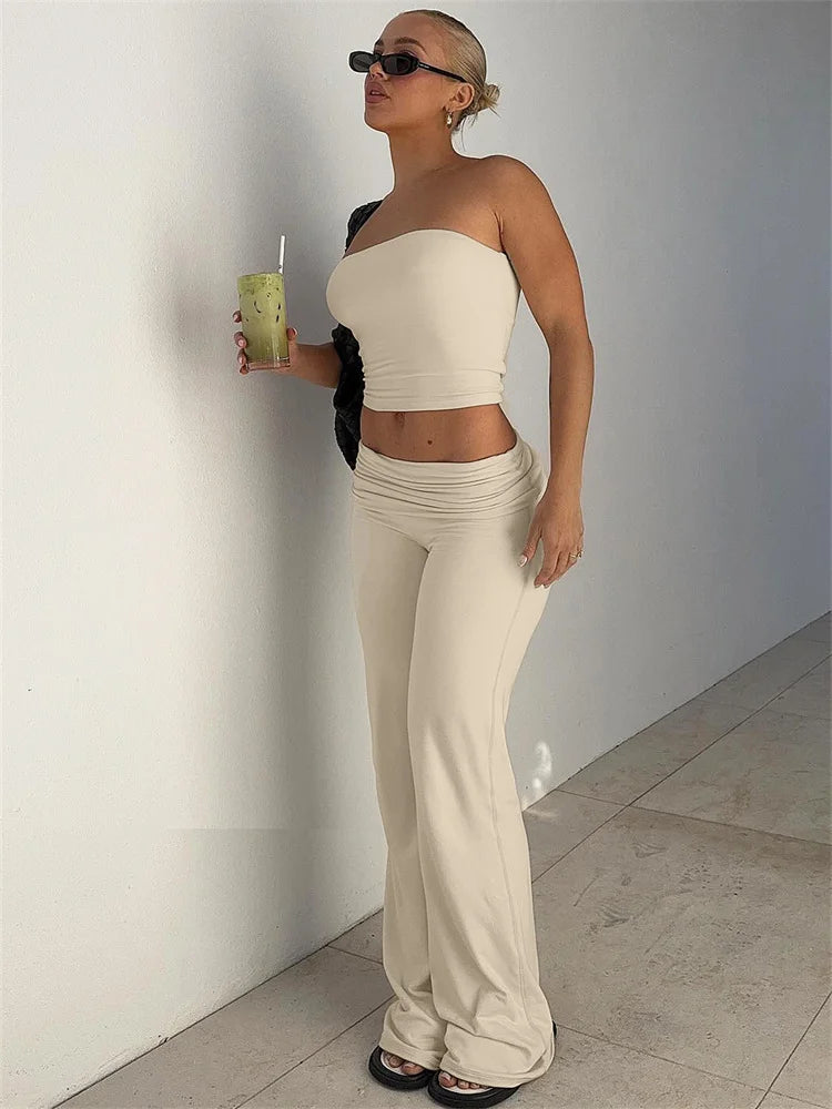 Fold Over Strapless Two Piece Pants Set Main image