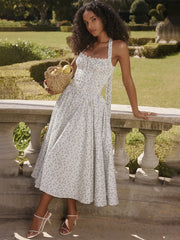 Print Wrap A-line Halter Midi Summer Dress