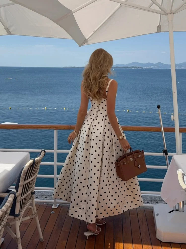 Polka Dot Square Neck Lotus Hem Silk Dress Secondary image