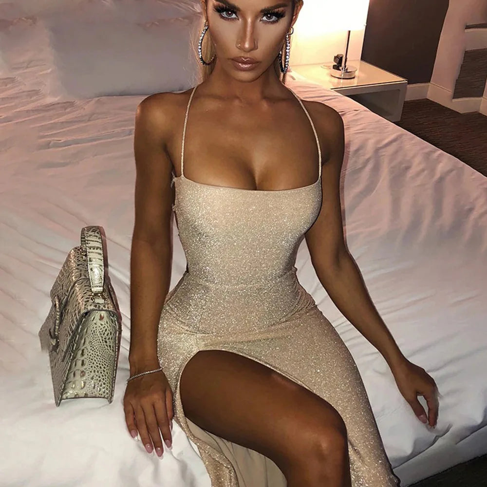 Diamond Low-Neck Backless Lace Up Slip Dress Main image
