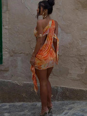 Leopard Tassel Flower Hollow Mini Dress