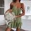 Spaghetti Strap Ruffle Cotton Linen Off Shoulder Slip Dress