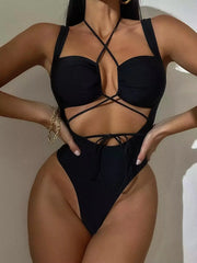 Cut-Out Bandage Black One Piece Swimwear