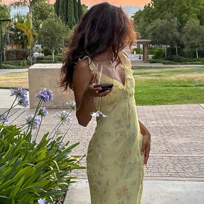 Floral Ruffle Halter Backless Maxi Dress Main image
