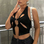 Backless Y2K Black Asymmetrical Slim Cami Top