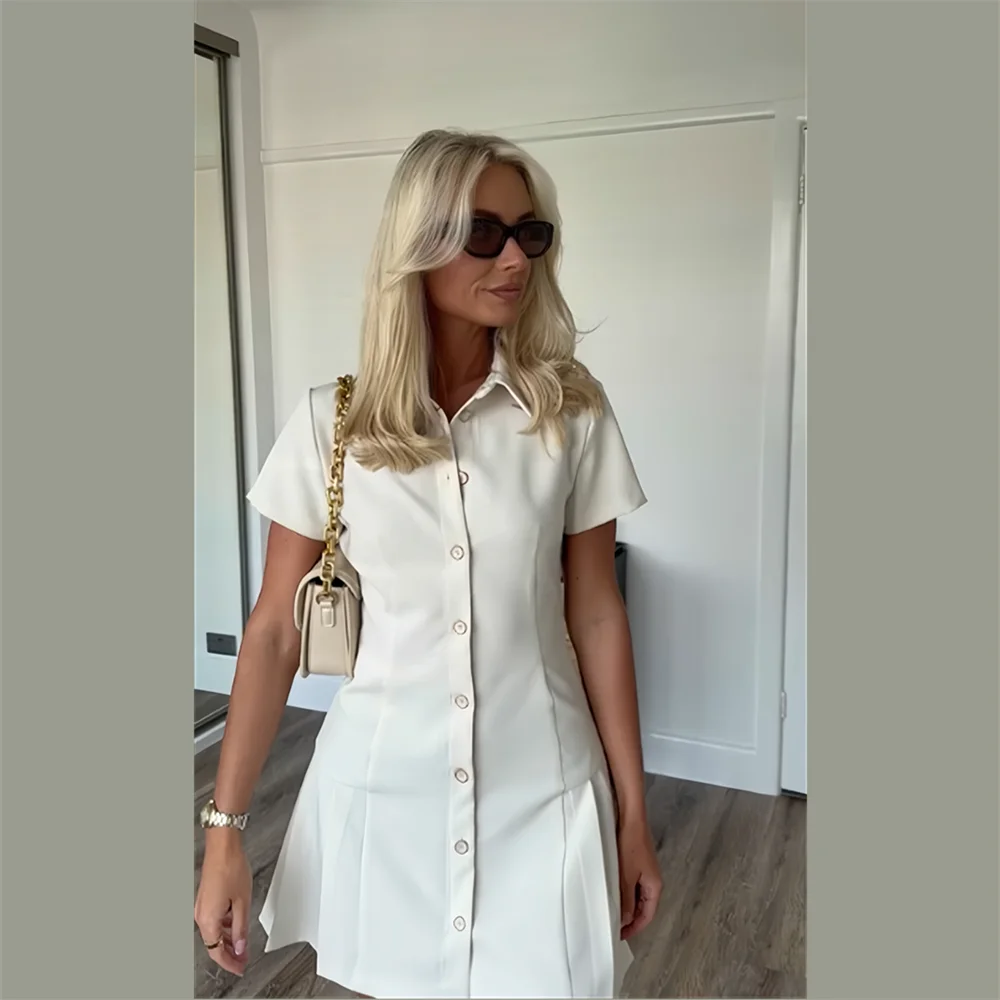 Slim Fit Waist Shirt Style Short Sleeve Work Dress Main image