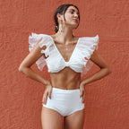 High Waist Bandage Leaf Print Two Piece Swim Sets