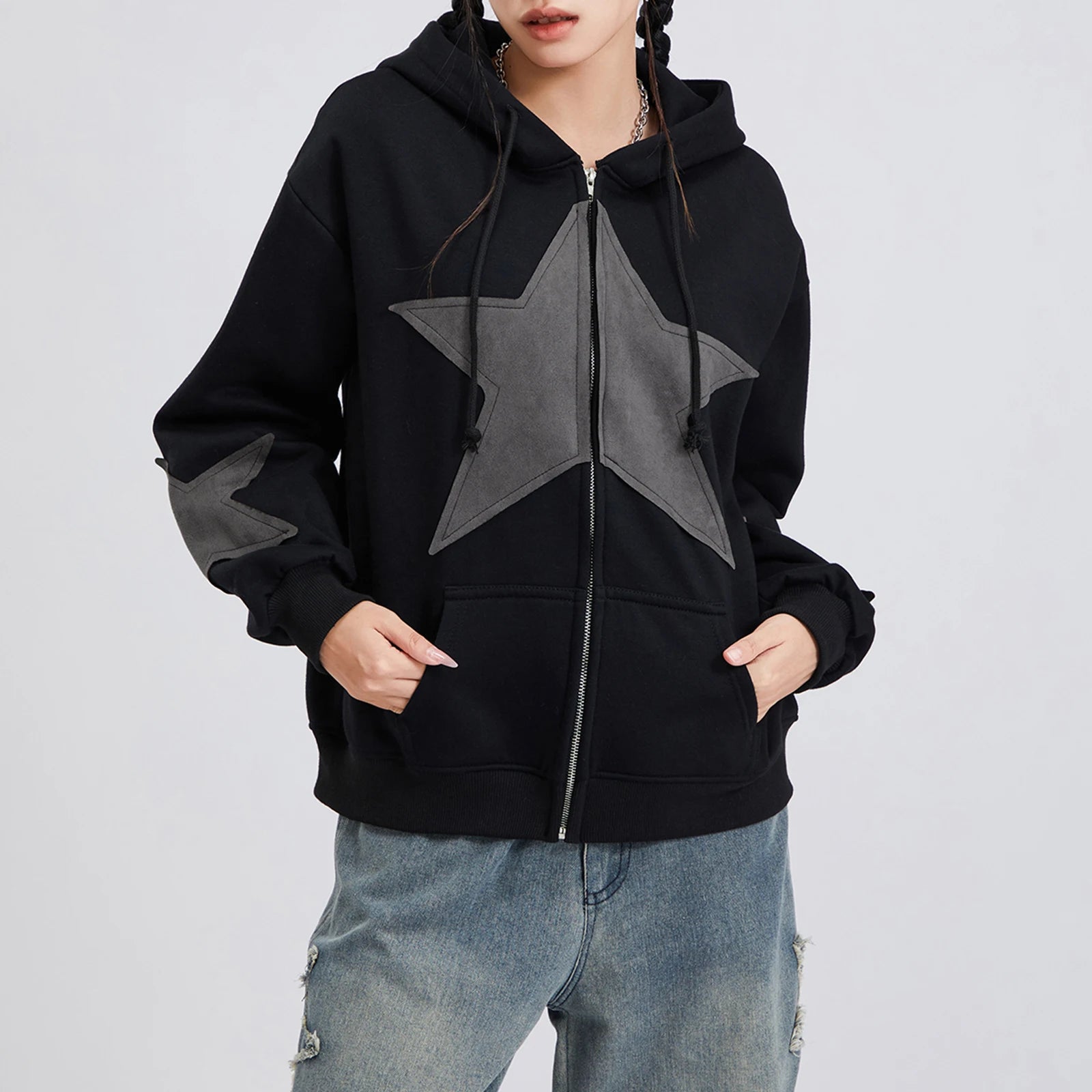 Star Print Drawstring Hoodie Secondary image