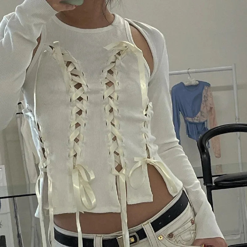 Cross Bandage Irregular Off Shoulder Cami Top Main image