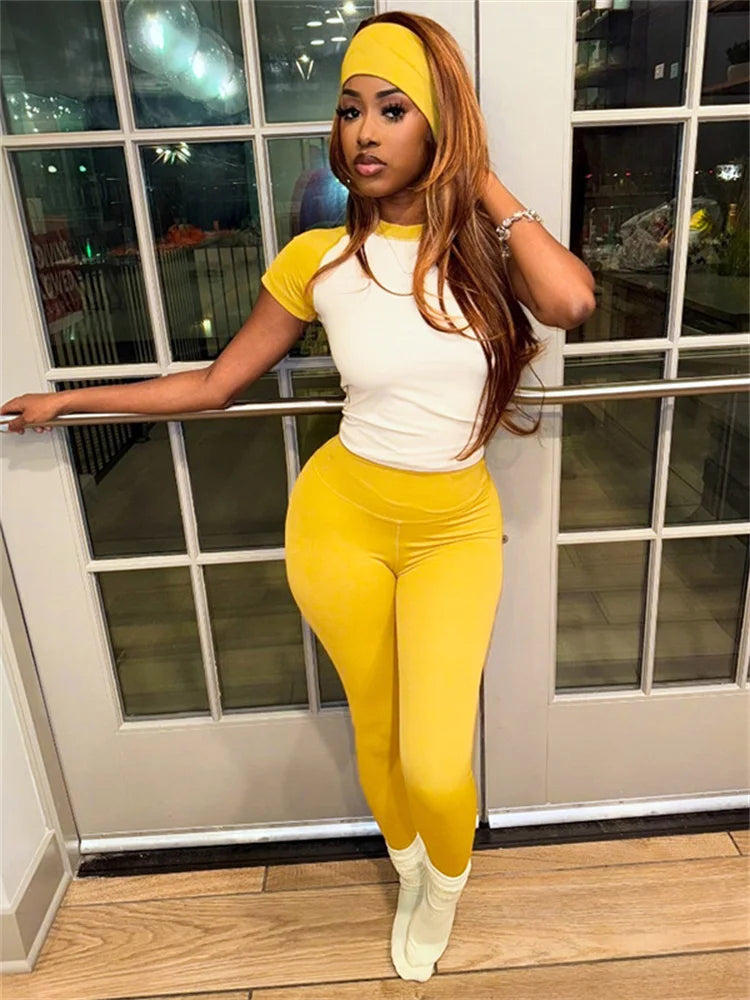 Contrast Patchwork Sport Two Piece Pants Set Main image