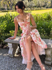 Waist Wrap Spaghetti A-Line Floral Dress