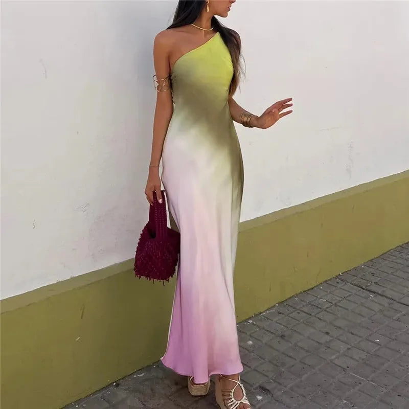 Tie Dye Satin Asymmetrical Midi Summer Dress Main image
