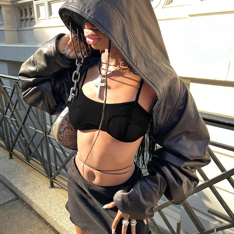 Gothic Hooded Punk Leather Jacket Secondary image
