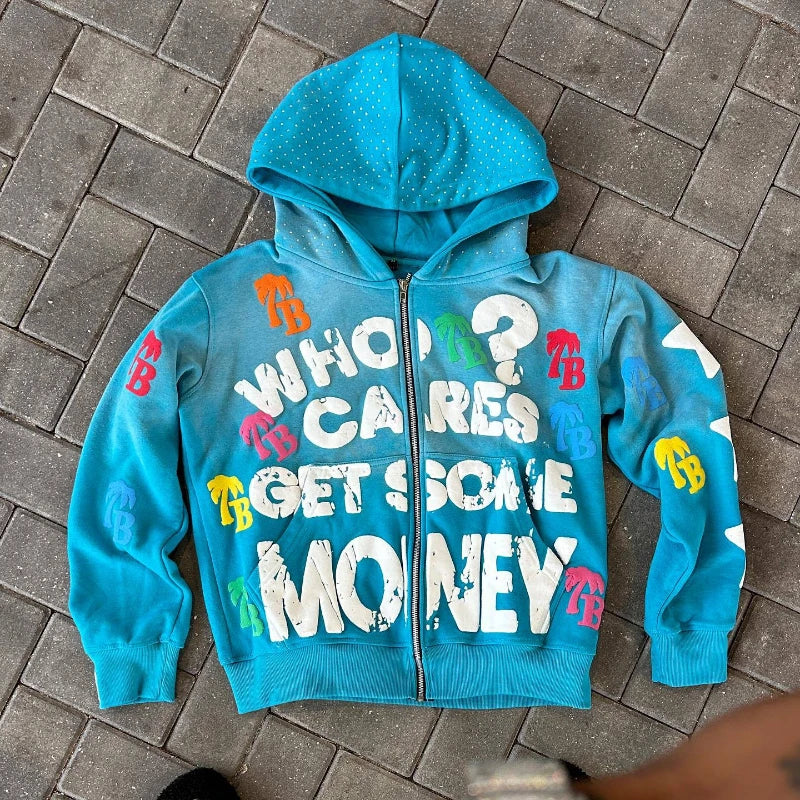 Letter Print Zip Up Hoodie Main image