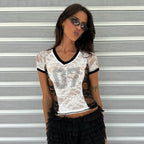 Rhinestone V-neck Patchwork Crop Top