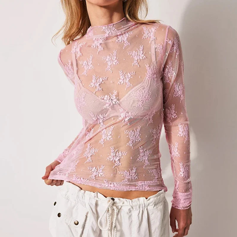 Mesh Long Sleeve Sheer Top Secondary image
