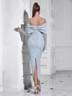Off-Shoulder Mesh Floral Slim Long Lace Dress