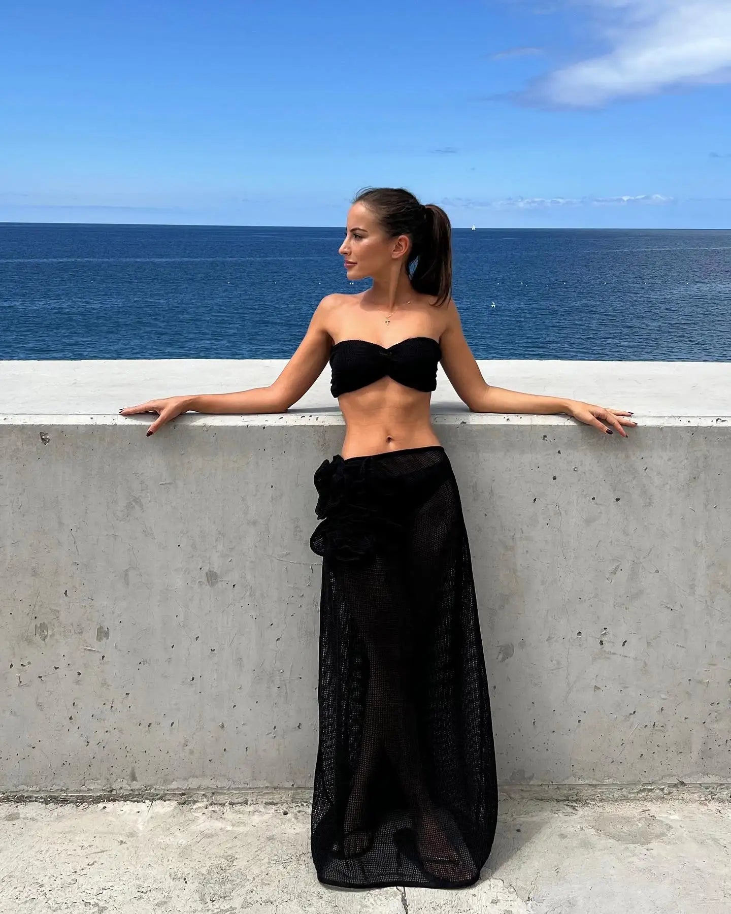 Lace Solid Bikini With Strappy Skirt Three Piece Set Secondary image