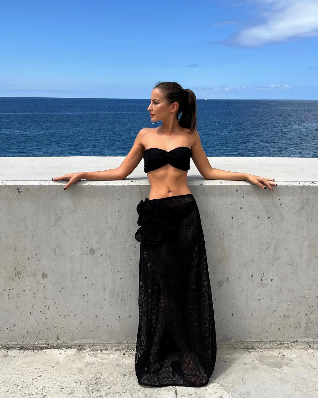 Lace Solid Bikini With Strappy Skirt Three Piece Set