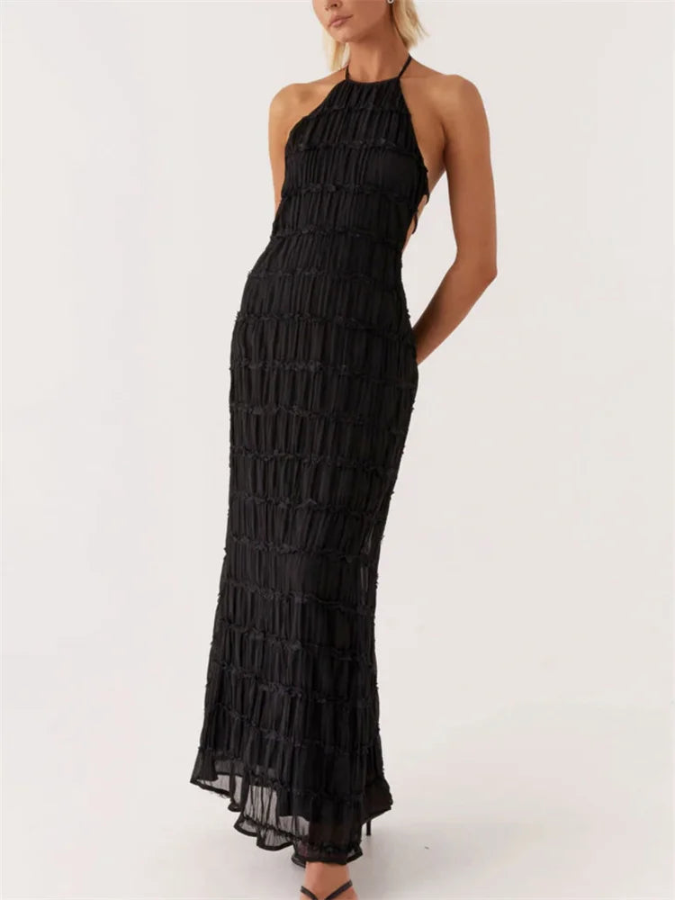 Patchwork Lace-up Beach Maxi Dress