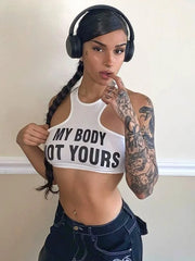 Sleeveless Letter Print Sheer Top