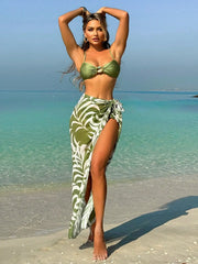 Vintage Mesh Half Skirt Split Bikini Three Piece Set