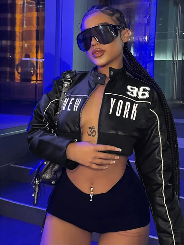 Letter PU Hipster Crop Jacket Main image