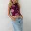 Y2K Vintage Ruched One Shoulder Flower Print Cami Top
