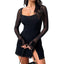 See Through Mesh Square Collar Solid Color  Club Slit Mini Dress