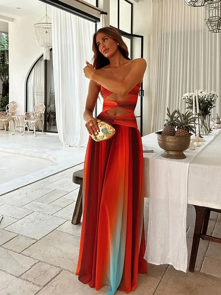 Gradient Pleated Hollow Strap Midi Dress Secondary image