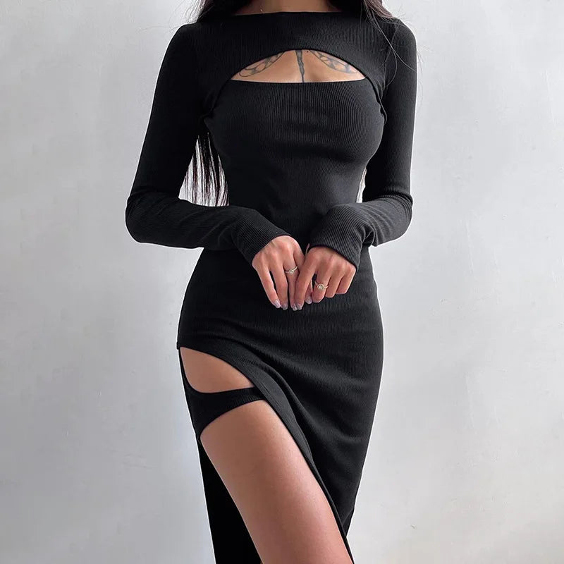 Hollow Split Knit Y2K Midi Dress Secondary image