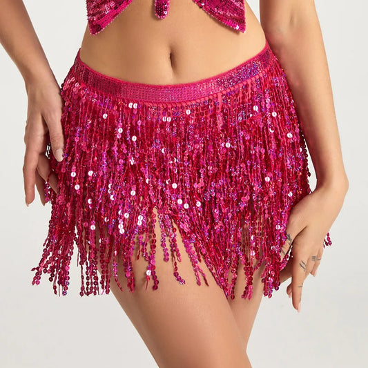 Sequin Belly Dance Performance Costume Indian Bohemian Clubwear Skirt