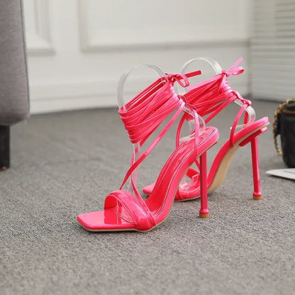 Ankle Band Cross Candy Colored High Heel Peep Toe Party High Heel