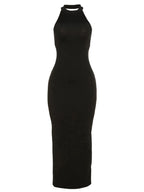 Backless Halter Elegant Bandage Summer Club Black Midi Dresses