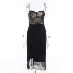 DressBetty - 2024  Black Spaghetti Strap Backless Split Lace Dress