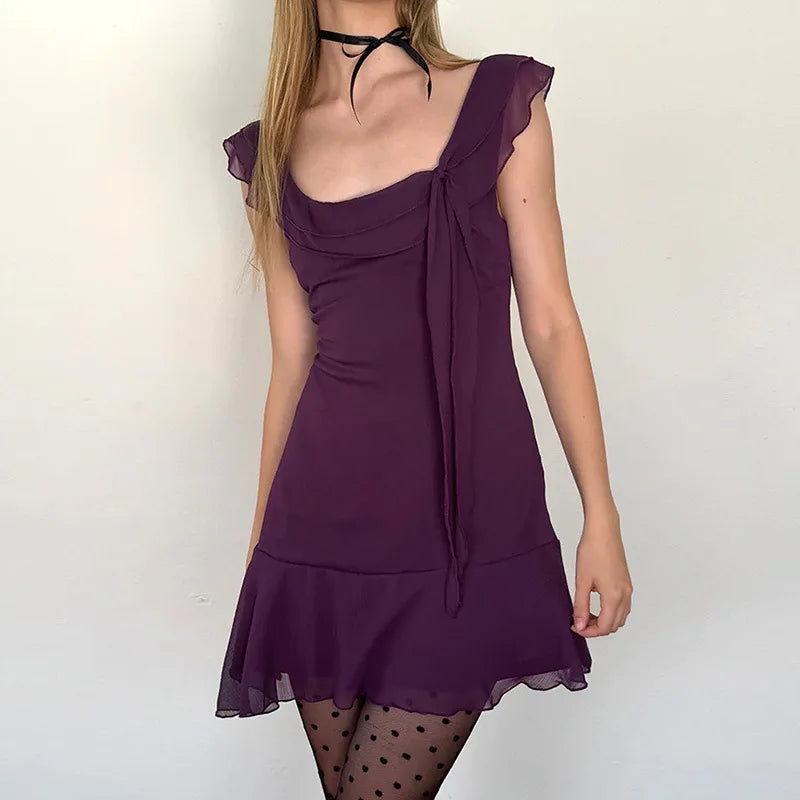 Sexy Chic Solid Dress Summer Women’s 2024 New French Ribbon Skinny Sleeveless Sexy Backless High Waist A line Mini Dress