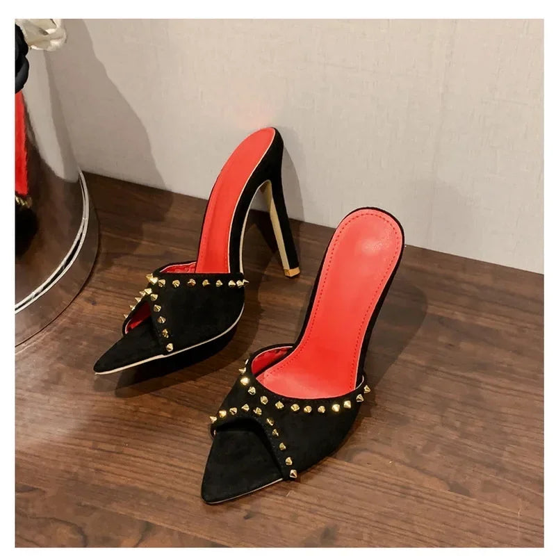 Sexy club pointed peep toe rivet denim Thin high heel party High Heel