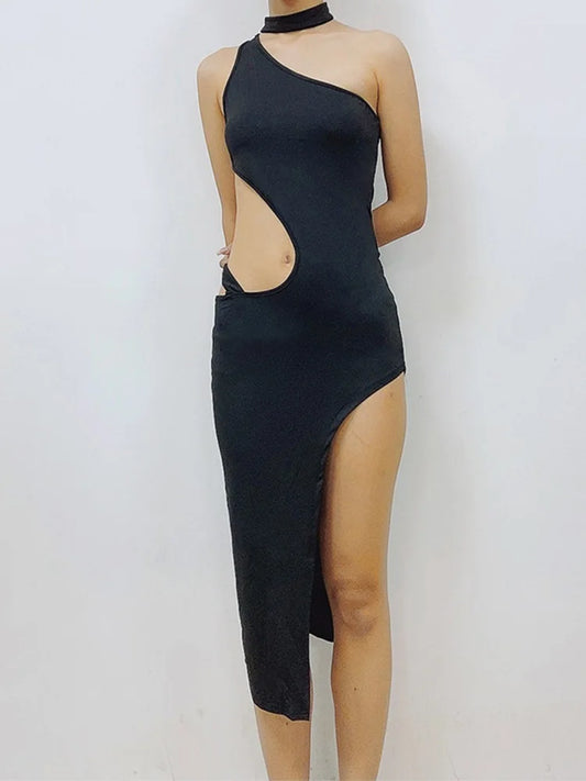 Sexy Elegant Sleeveless Cut Out Irregular High Split Club Female Midi Dresses