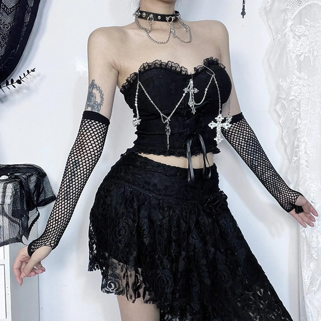 Dark Style Gothic Chain Tube Top  Wrapped Chest Crop Top