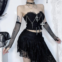 Dark Style Gothic Chain Tube Top  Wrapped Chest Crop Top