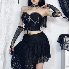 Dark Style Gothic Chain Tube Top  Wrapped Chest Crop Top