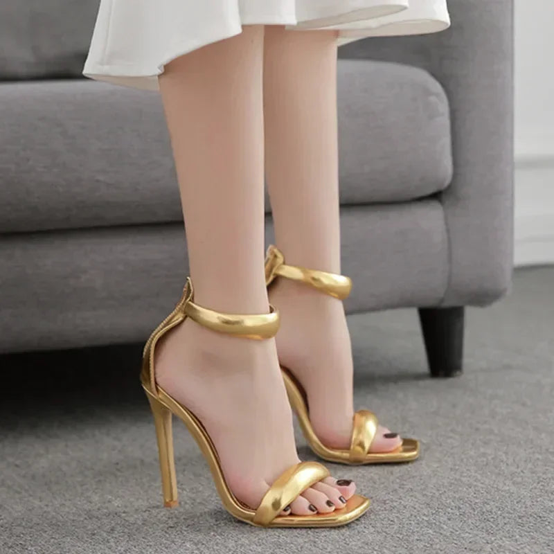 Elegant Simple Luxury Peep Toe Thin High Heel Back Zipper Gold Wedding High Heel Main image